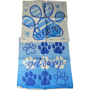 2 Pillow Cases - Paw Prints - Get Cozy Snow - Blue And White -18x18 - Brand New